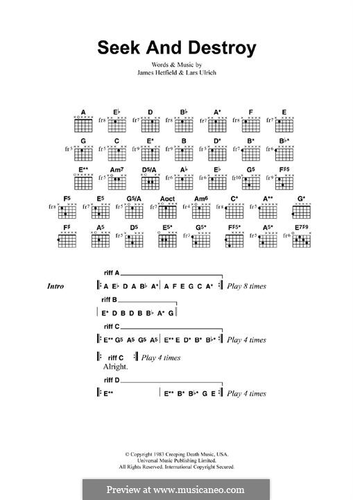 Seek and Destroy (Metallica): Lyrics and guitar chords by James Hetfield, Lars Ulrich