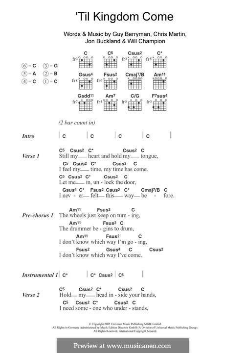 'Til Kingdom Come (Coldplay): Lyrics and guitar chords by Chris Martin, Guy Berryman, Jonny Buckland, Will Champion