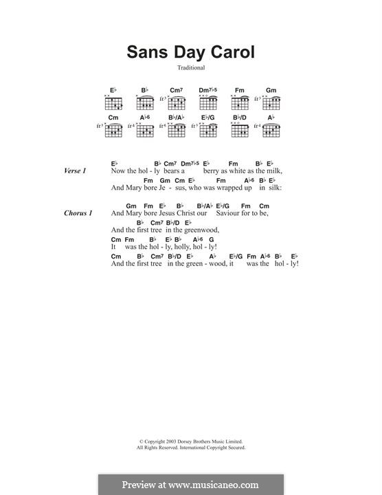 Sans Day Carol: Lyrics and guitar chords by folklore