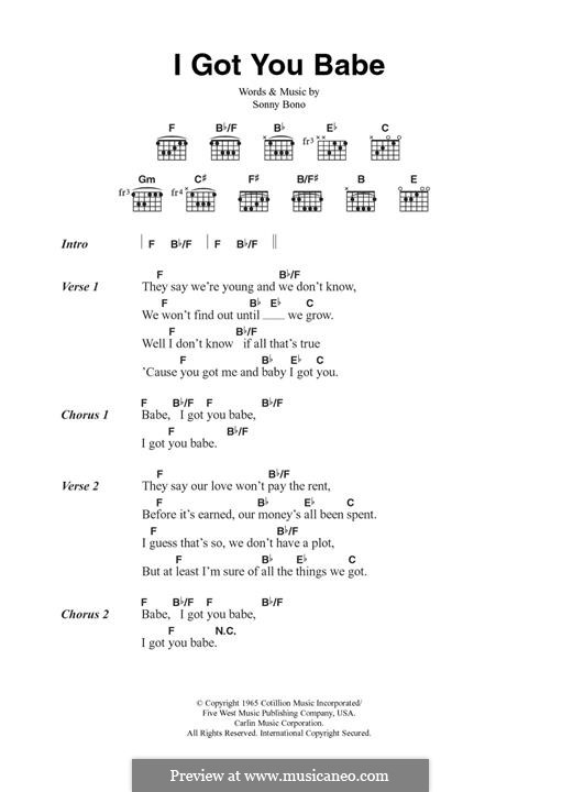 I Got You Babe (Sonny & Cher): For guitar by Sonny Bono