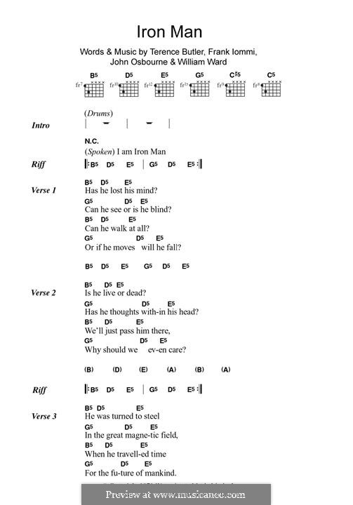 Iron Man (Black Sabbath): For guitar with tab by Geezer Butler, Ozzy Osbourne, Tony Iommi, Bill Ward