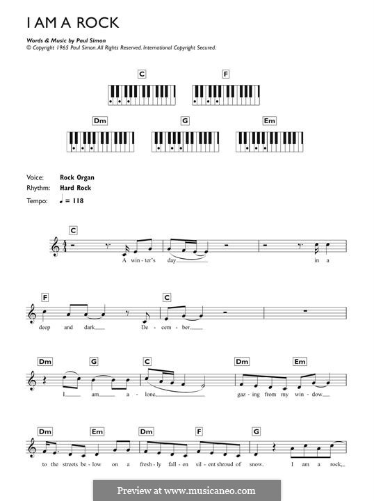 I am a Rock (Simon & Garfunkel): For easy piano by Paul Simon