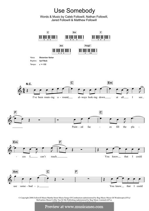 Use Somebody (Kings of Leon): For piano by Anthony Caleb Followill, Jared Followill, Matthew Followill, Nathan Followill