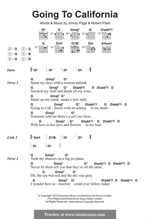 Going To California (Led Zeppelin): Lyrics and guitar chords by Jimmy Page, Robert Plant