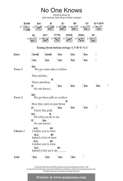 No One Knows (Queens of the Stone Age): For guitar with tab by Joshua Homme, Mark Lanegan, Nick Oliveri