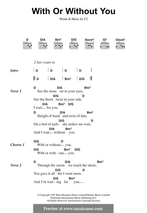 With or without You: Lyrics and guitar chords by U2