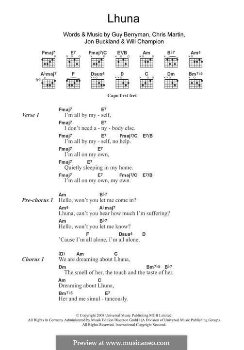 Lhuna (Coldplay): Lyrics and guitar chords by Chris Martin, Guy Berryman, Jonny Buckland, Will Champion