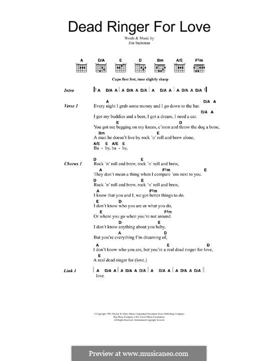 Dead Ringer for Love (Meat Loaf and Cher): For guitar by Jim Steinman