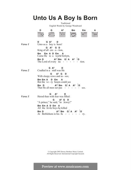 Unto us a boy is born by folklore sheet music on musicaneo