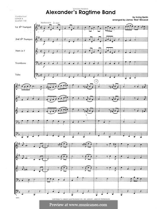 Alexander's Ragtime Band: Brass Ensemble version - full score by Irving Berlin