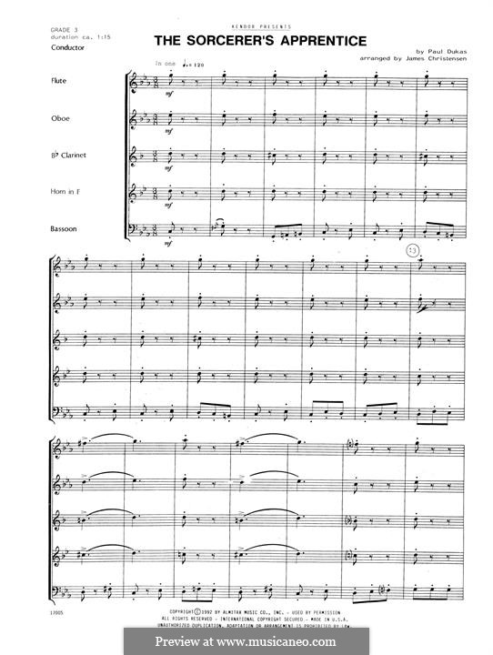 L'apprenti sorcier (The Sorcerer's Apprentice): For woodwind ensemble – full score by Paul Dukas