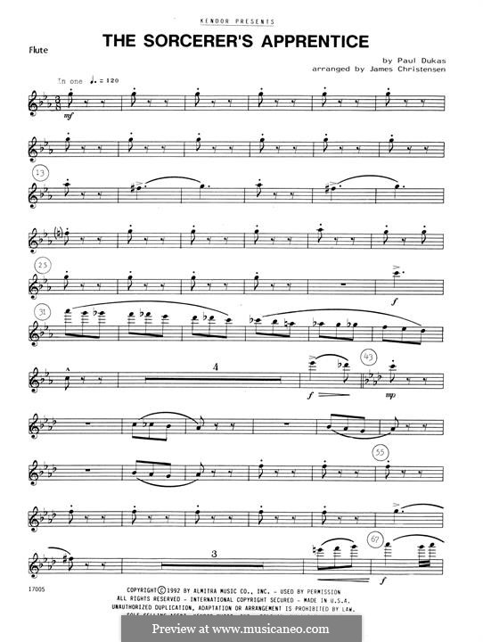 L'apprenti sorcier (The Sorcerer's Apprentice): For woodwind ensemble – flute part by Paul Dukas