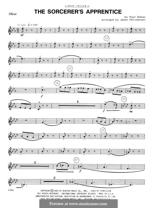L'apprenti sorcier (The Sorcerer's Apprentice): For woodwind ensemble – oboe part by Paul Dukas