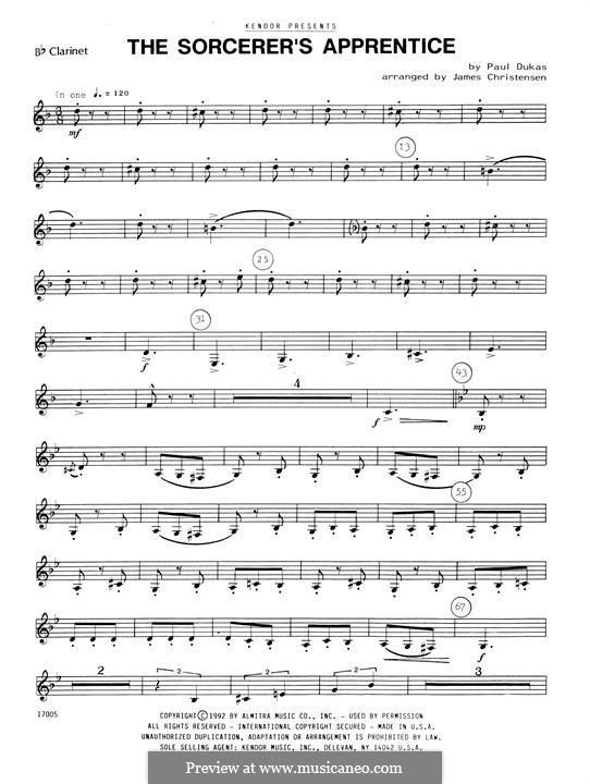L'apprenti sorcier (The Sorcerer's Apprentice): For woodwind ensemble – Bb clarinet part by Paul Dukas