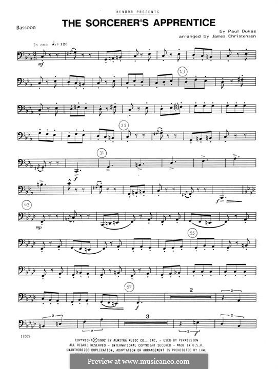 L'apprenti sorcier (The Sorcerer's Apprentice): For woodwind ensemble – bassoon part by Paul Dukas
