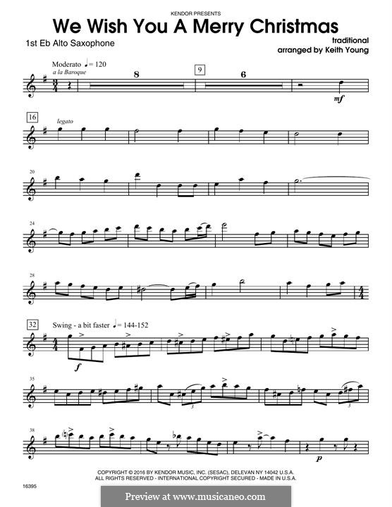 We Wish You a Merry Christmas (Printable Scores): For woodwind ensemble – 1st Eb Alto Saxophone part by folklore