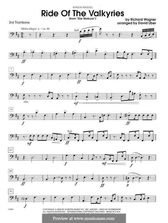 The Valkyrie. Ride of the Valkyrie: For trombone choir – 3rd Trombone part by Richard Wagner