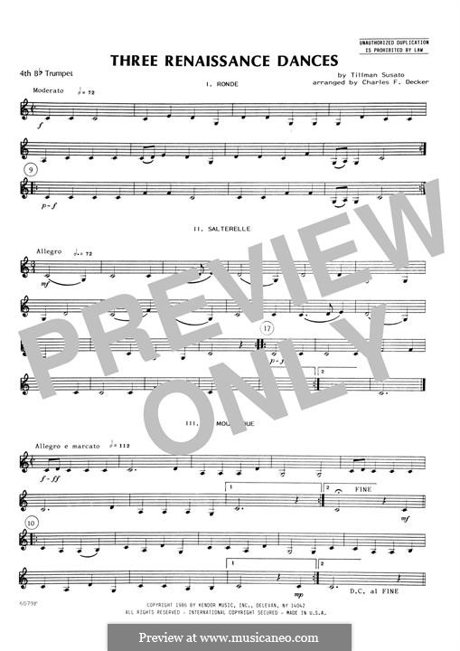 Three Renaissance Dances (From Het Derde Musyk Boexcken): 4th Bb Trumpet part by Tylman Susato