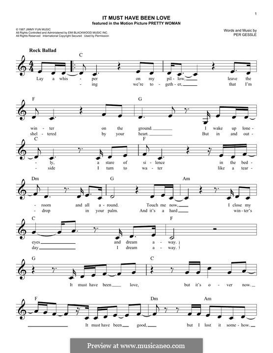 It Must Have Been Love (Roxette): For keyboard by Per Gessle