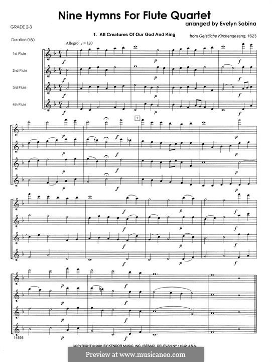 Nine Hymns For Flute Quartet: Full Score by folklore