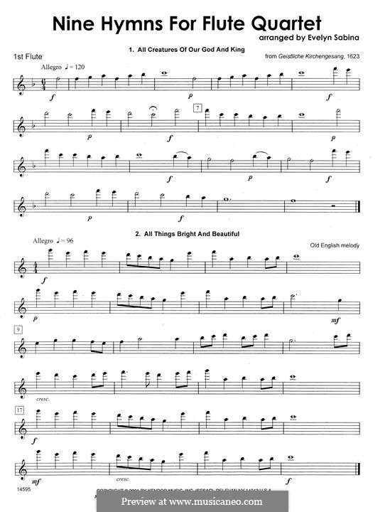 Nine Hymns For Flute Quartet: 1st Flute part by folklore