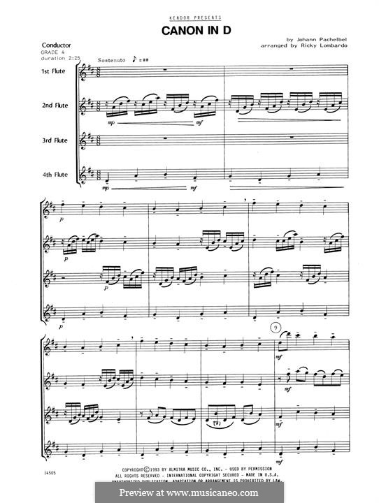 Quartet instrument version: Full Score by Johann Pachelbel