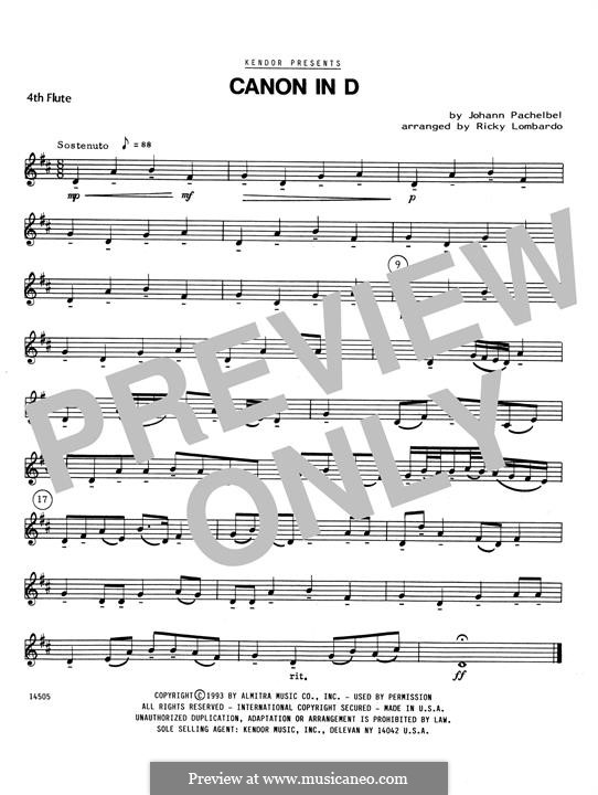 Quartet instrument version: 4th Flute part by Johann Pachelbel