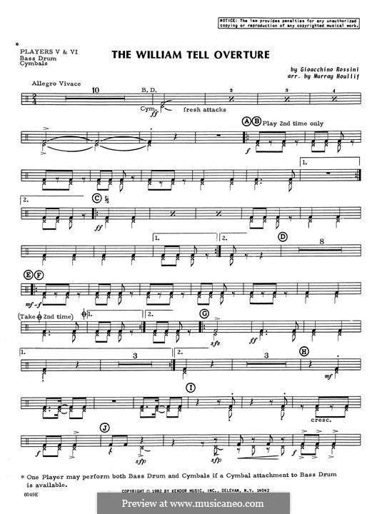Overture (Printable Scores): Percussion 6 part by Gioacchino Rossini