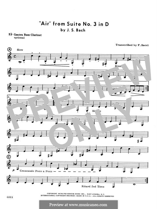 Aria (chamber versions): For woodwind ensemble – Bb Contra Bass Clarinet part by Johann Sebastian Bach