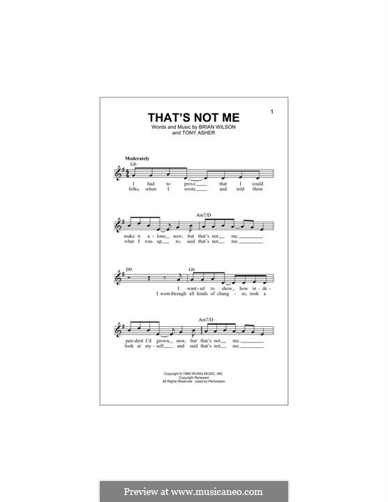 That's Not Me (The Beach Boys): For keyboard by Brian Wilson, Tony Asher