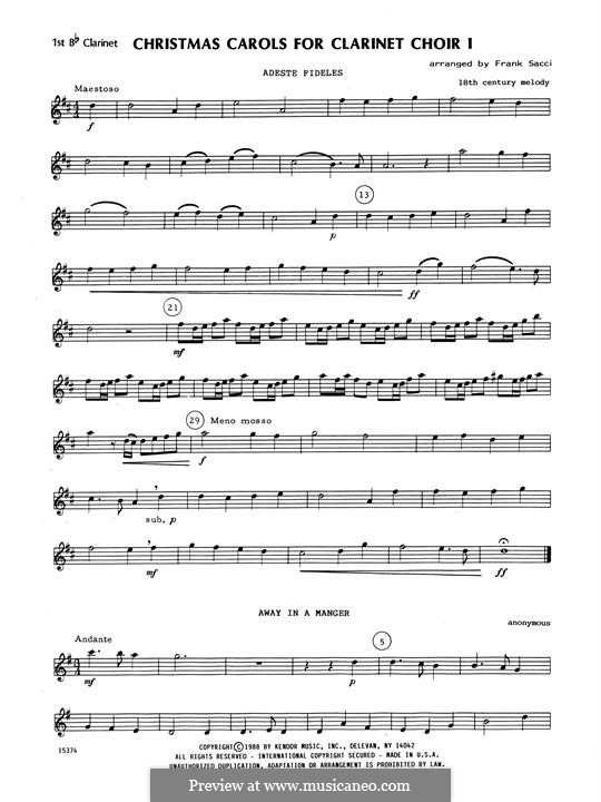 Christmas Carols For Clarinet Choir I: 1st Bb Clarinet part by folklore