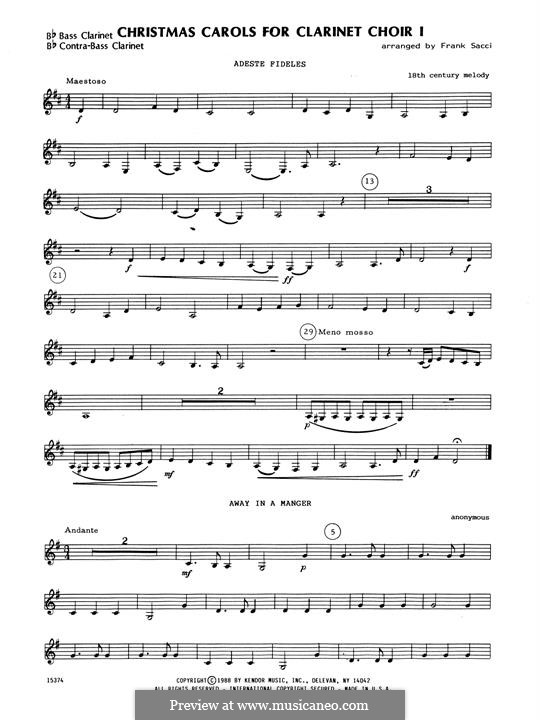 Christmas Carols For Clarinet Choir I: Bb Bass Clarinet part by folklore