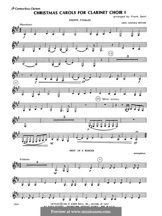 Christmas Carols For Clarinet Choir I: Bb Contra Bass Clarinet part by folklore