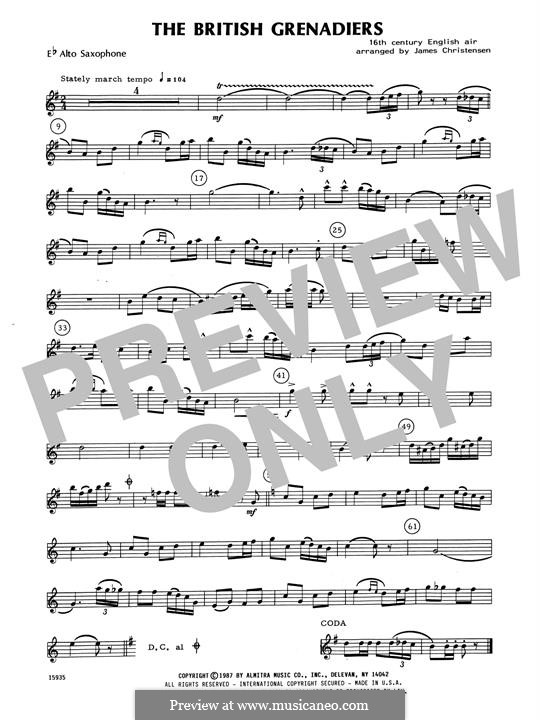 The British Grenadiers: Eb Alto Saxophone part by folklore