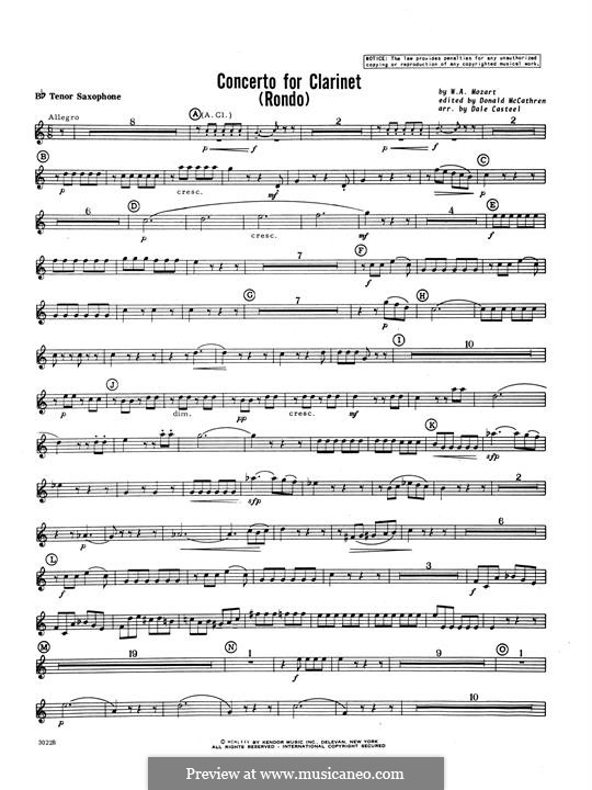 Movement 3: Bb Tenor Saxophone part by Wolfgang Amadeus Mozart