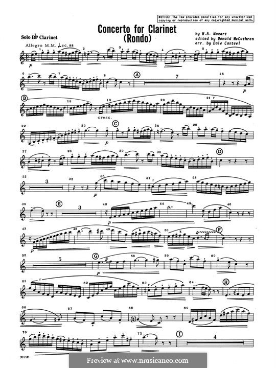 Movement 3: Bb Solo Clarinet part by Wolfgang Amadeus Mozart