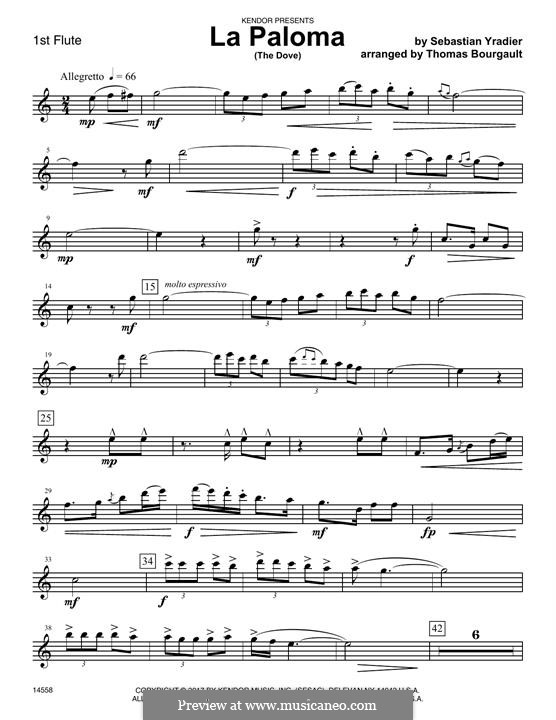 La Paloma (The Dove): For flutes – 1st Flute part by Sebastián Yradier