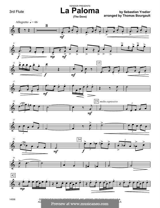 La Paloma (The Dove): For flutes – 3rd C Flute part by Sebastián Yradier