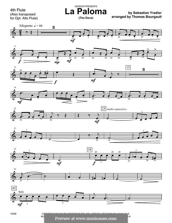 La Paloma (The Dove): For flutes – 4th Flute part by Sebastián Yradier