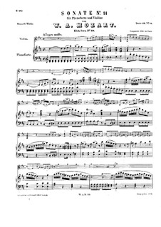 Sonata for Violin and Piano in D Major, K.29: Score by Wolfgang Amadeus Mozart
