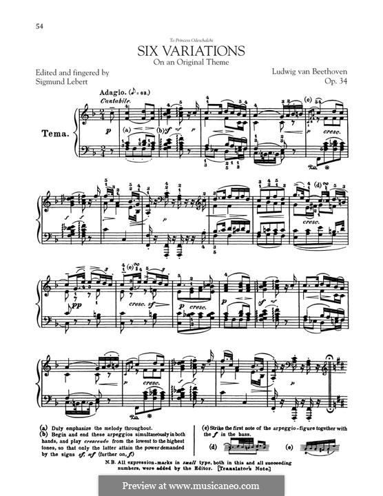 Six Variations on a Swiss Song, Op.34: For piano by Ludwig van Beethoven