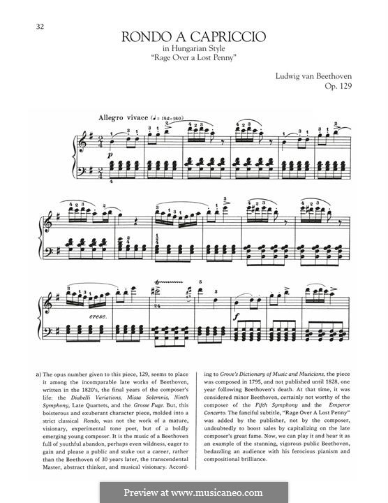 Die Wut über den verlorenen Groschen (The Rage Over the Lost Penny), Op.129: For piano by Ludwig van Beethoven