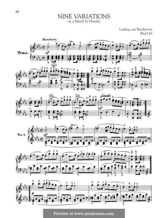 Nine Variations on March by Dressler, WoO 63: For piano by Ludwig van Beethoven