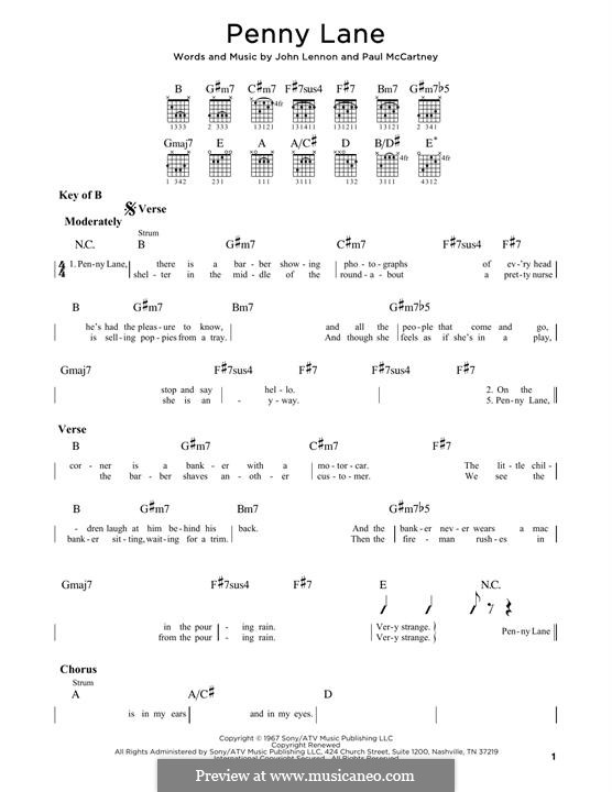 Penny Lane (The Beatles): For guitar by John Lennon, Paul McCartney