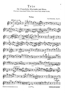 Trio for Clarinet (or Violin), French Horn (or Viola) and Piano, Op.274: Violin part by Carl Reinecke