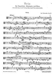 Trio for Clarinet (or Violin), French Horn (or Viola) and Piano, Op.274: Viola part by Carl Reinecke