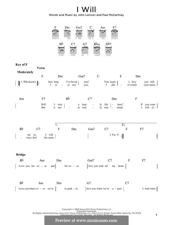 I Will (The Beatles): For guitar by John Lennon, Paul McCartney