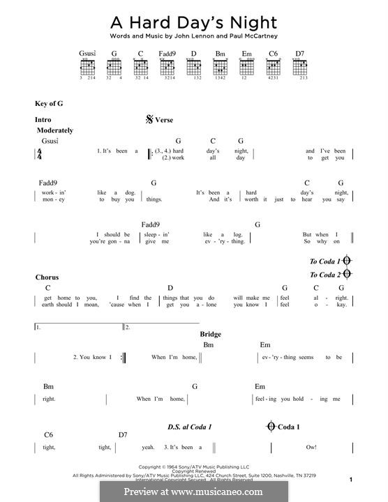 A Hard Day's Night (The Beatles): For guitar by John Lennon, Paul McCartney