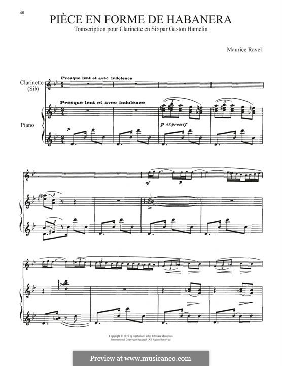 Vocalise-étude en forme de Habanera, M.51: For clarinet and piano by Maurice Ravel