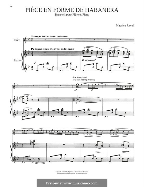 Vocalise-étude en forme de Habanera, M.51: For flute and piano by Maurice Ravel